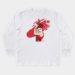 Girl Power Red Lipstick vintage Pinup Lashes retro make up artist make up lover Icon Kids Long Sleeve T-Shirt